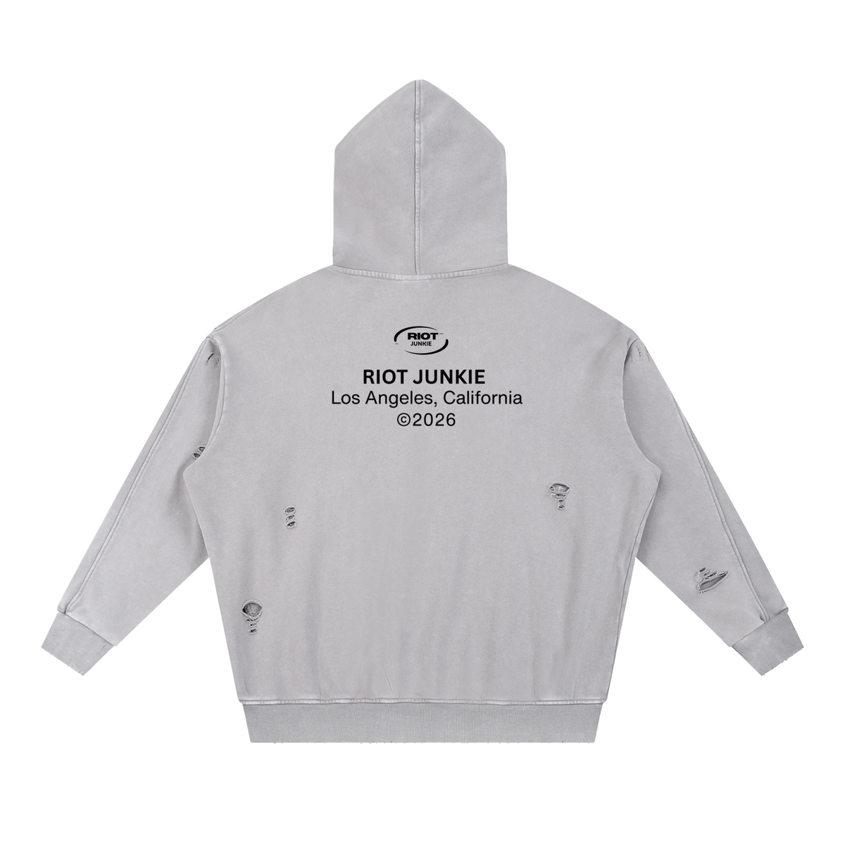 Snow Washed Distressed Panel Pocket Hoodie