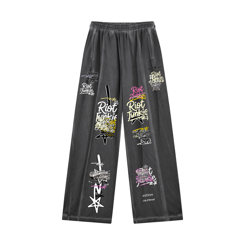 Unisex Vintage Wash Wide Leg Mesh Sweatpants