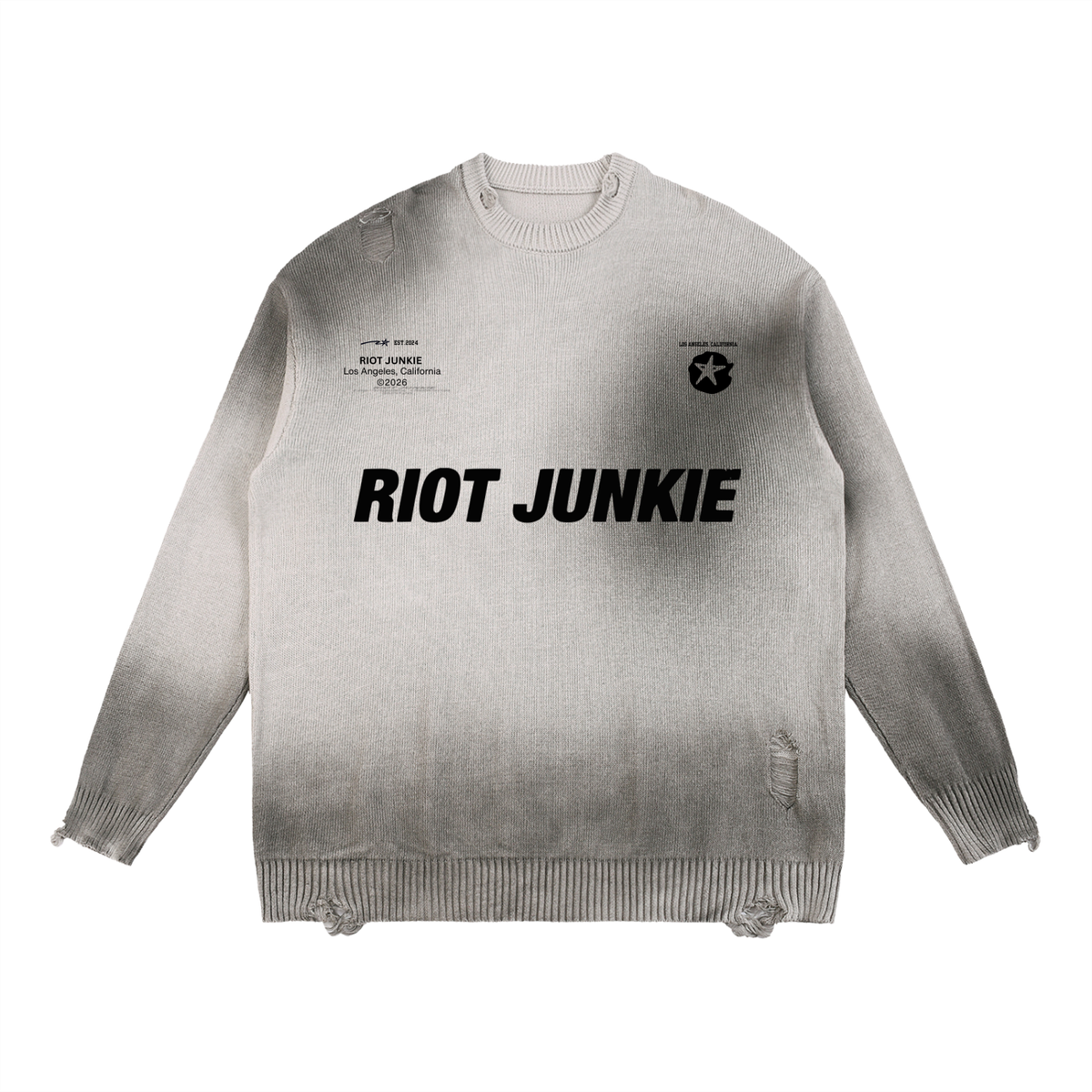 Sun Fade Distressed Ripped Crewneck sweater