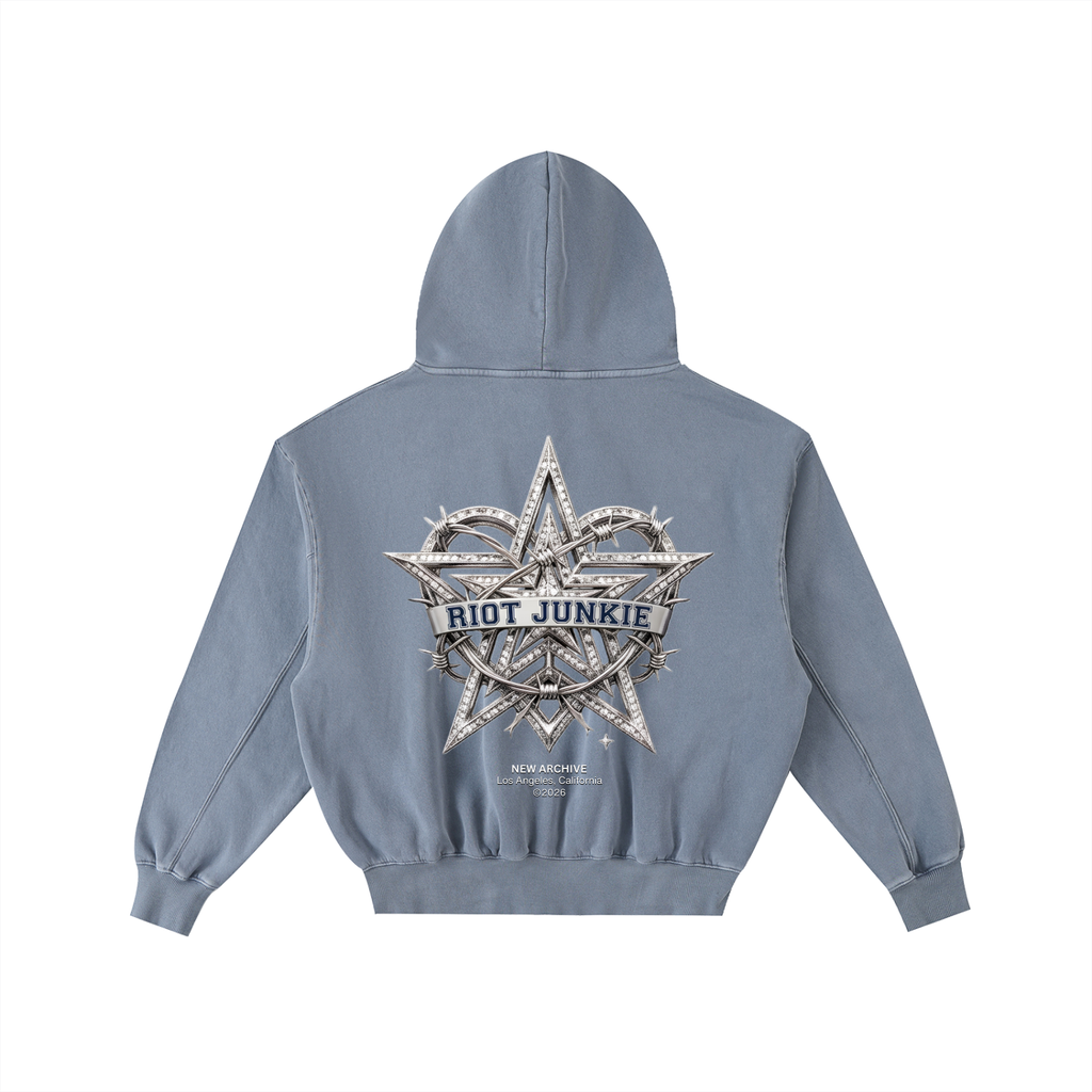 Frayed Enzyme Washed Fleece Hoodie