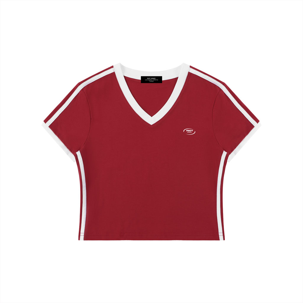 Women's V-Neck Ringer Crop T-Shirt