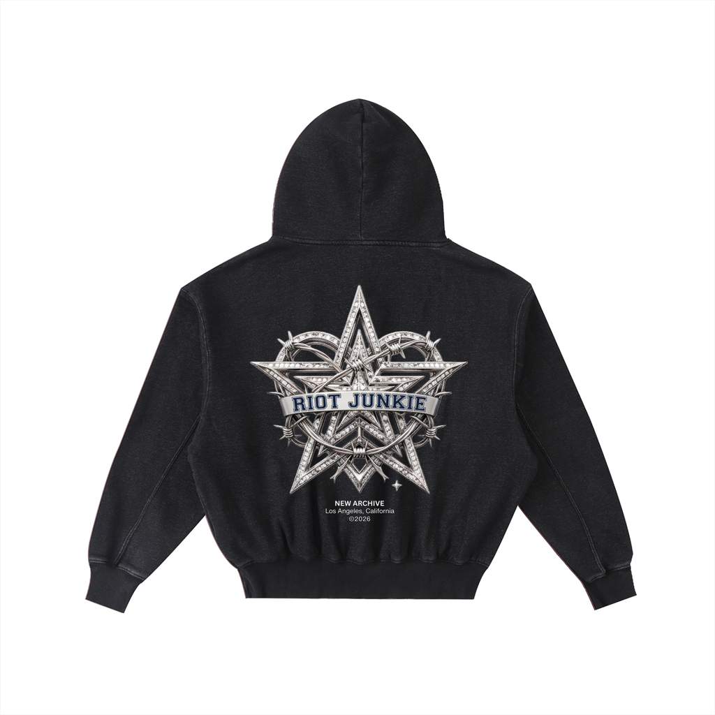 Frayed Enzyme Washed Fleece Hoodie