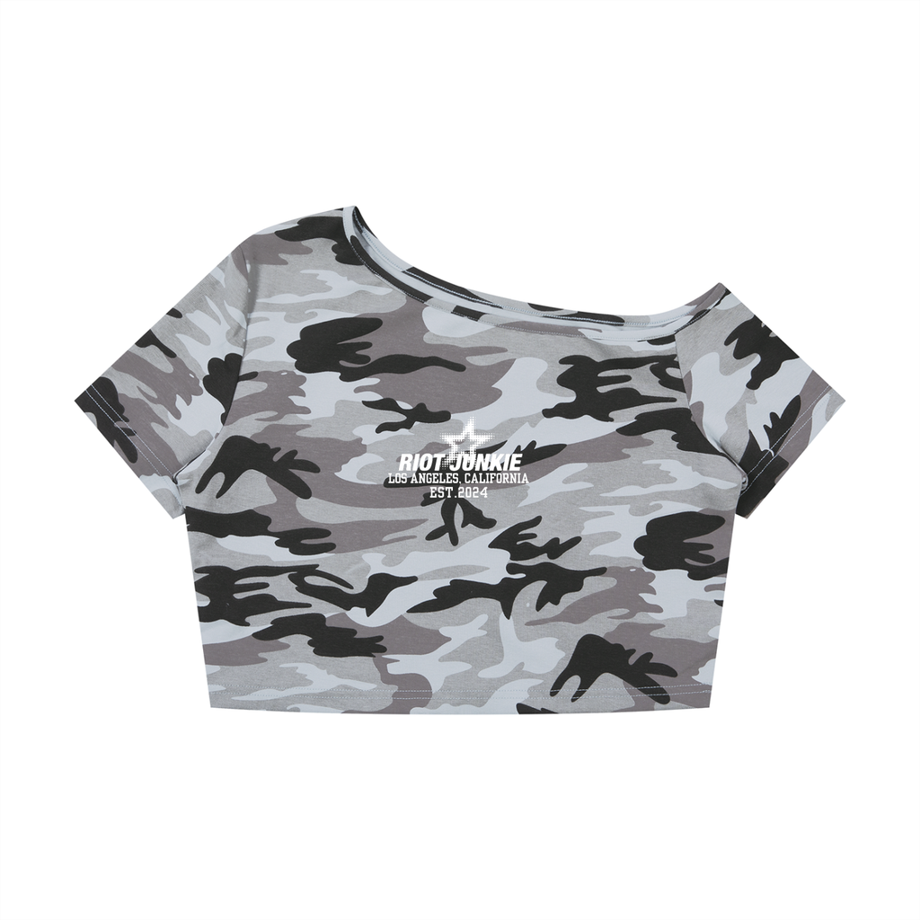 Women's Camo Off-Shoulder Crop T-Shirt