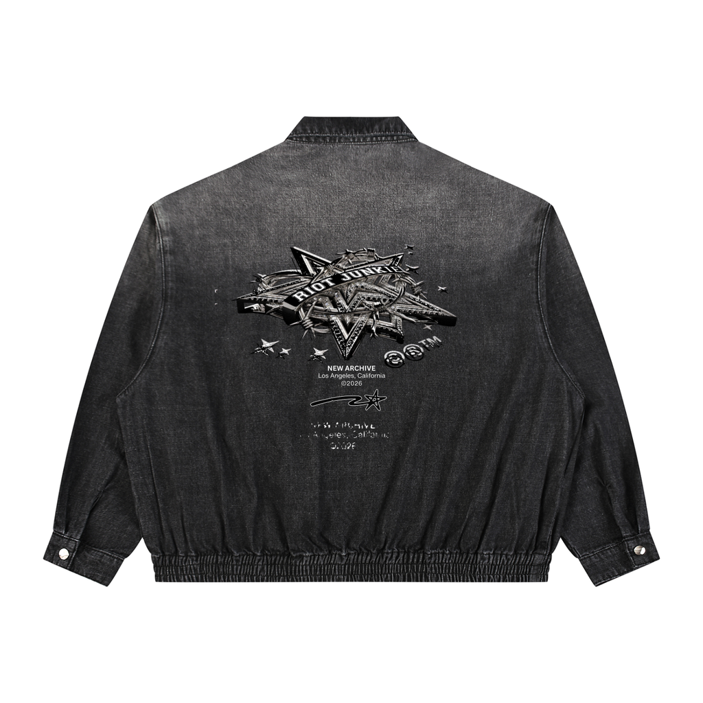 Unisex Vintage Wash Full-Zip Denim Jacket