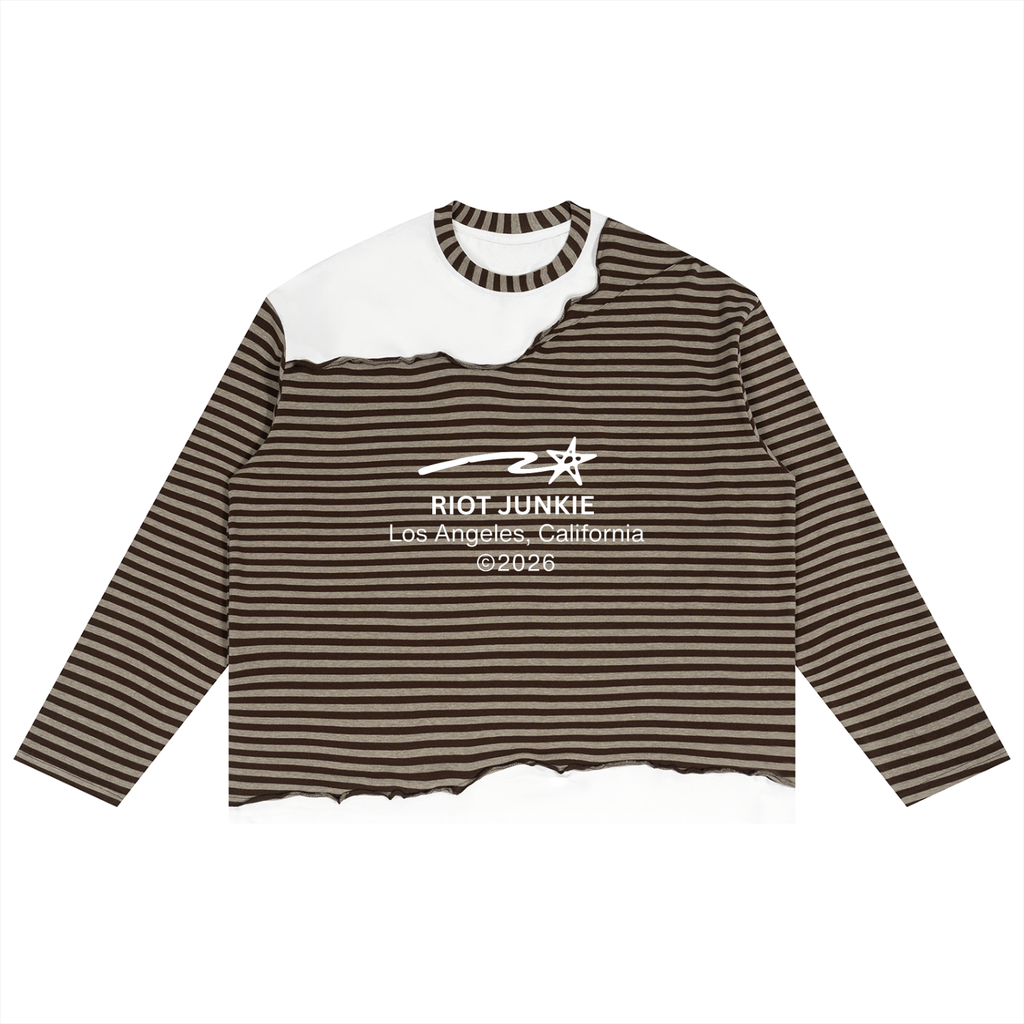 Unisex Striped Panel Boxy Long Sleeve T-Shirt