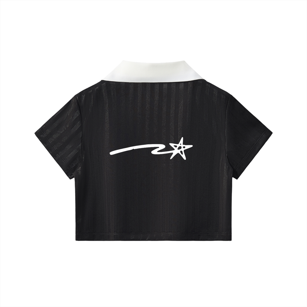 Contrast Collar Striped Cropped Jersey
