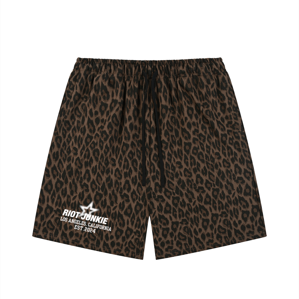Unisex Heavyweight Leopard Drawstring Shorts