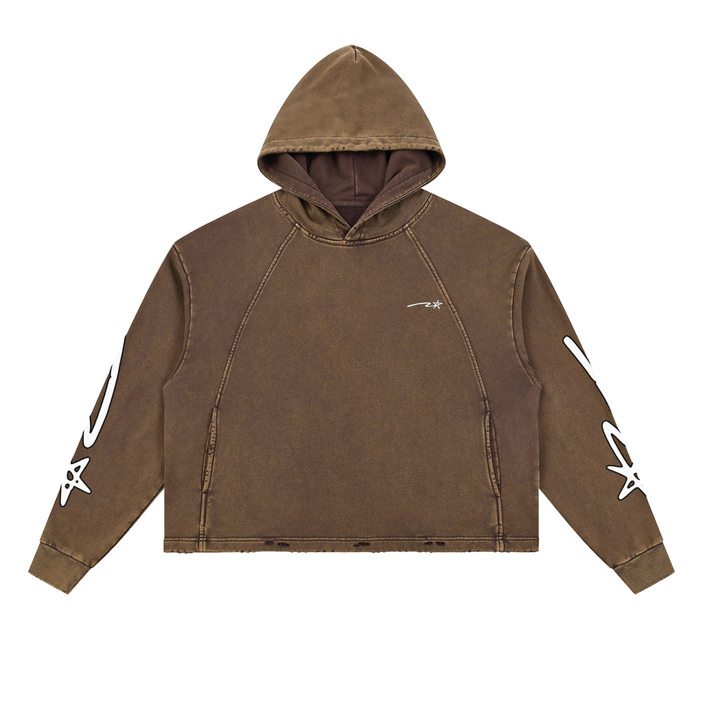 Vintage Washed Frayed-Hem Hoodie