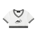 Women's Color Block V-Neck Crop T-Shirt