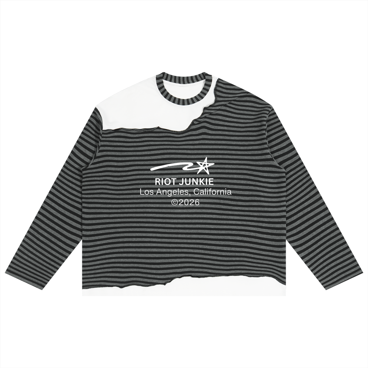 Unisex Striped Panel Boxy Long Sleeve T-Shirt