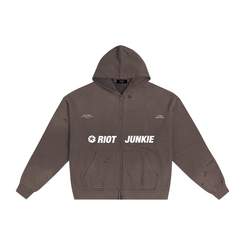 Hand-Frayed Sunfade Zip Hoodie