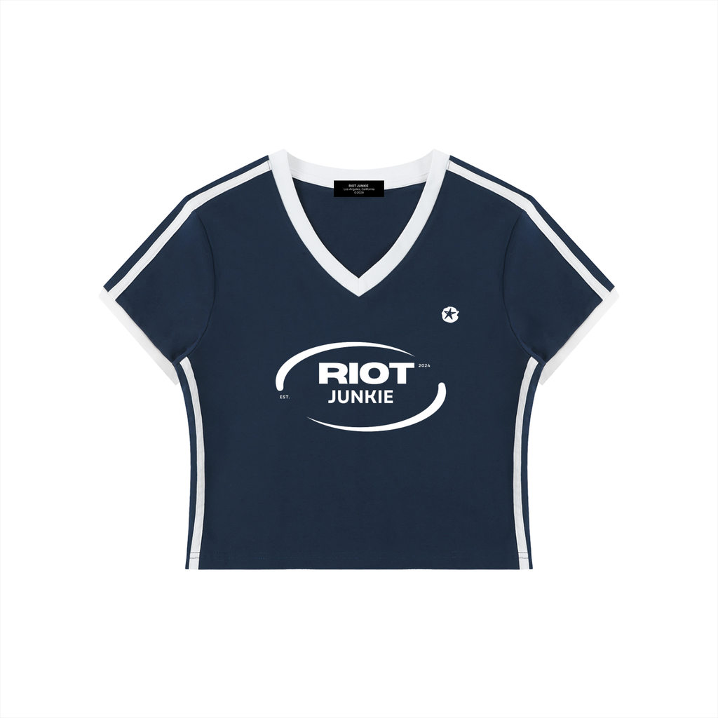 Women's V-Neck Ringer Crop T-Shirt