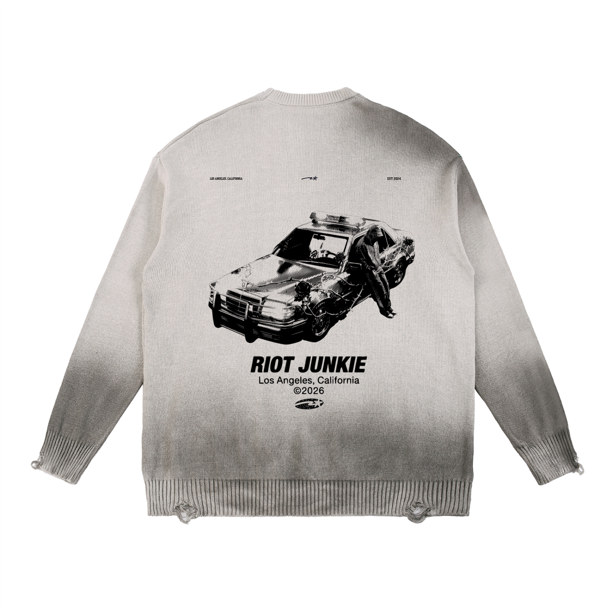 Sun Fade Distressed Ripped Crewneck sweater