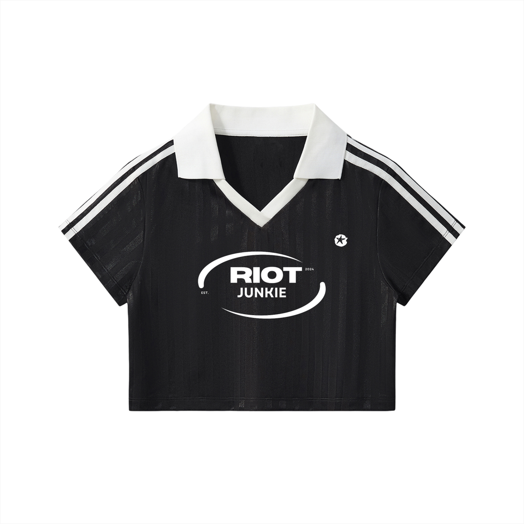 Contrast Collar Striped Cropped Jersey