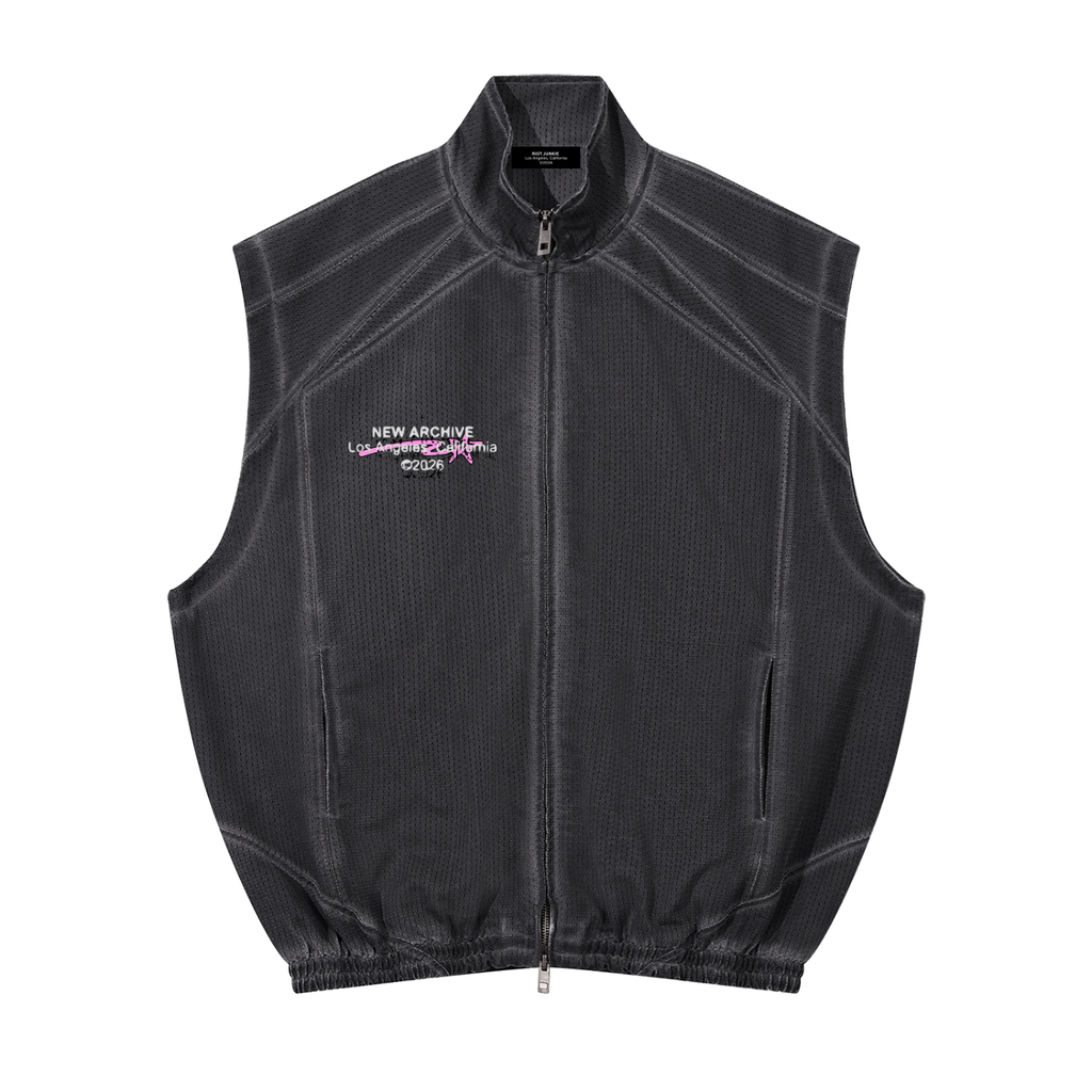 Unisex Vintage Wash Mesh Full-Zip Vest