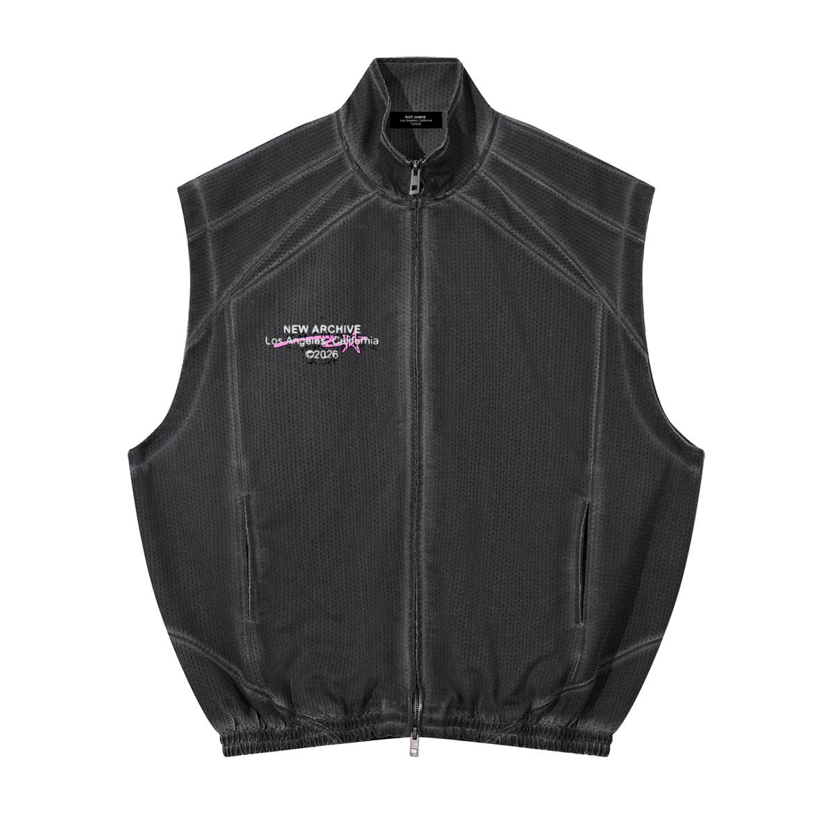 Unisex Vintage Wash Mesh Full-Zip Vest