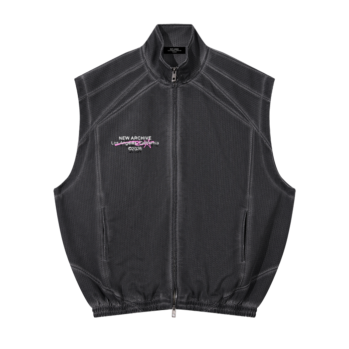 Unisex Vintage Wash Mesh Full-Zip Vest