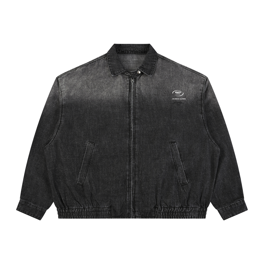 Unisex Vintage Wash Full-Zip Denim Jacket