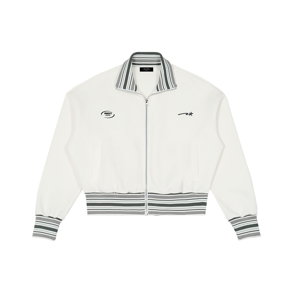 Striped Rib Collar Zip Jacket