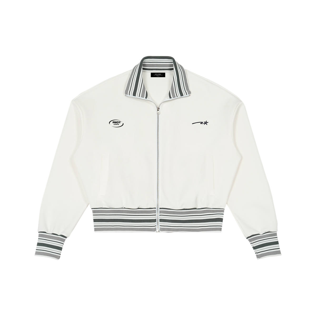 Striped Rib Collar Zip Jacket