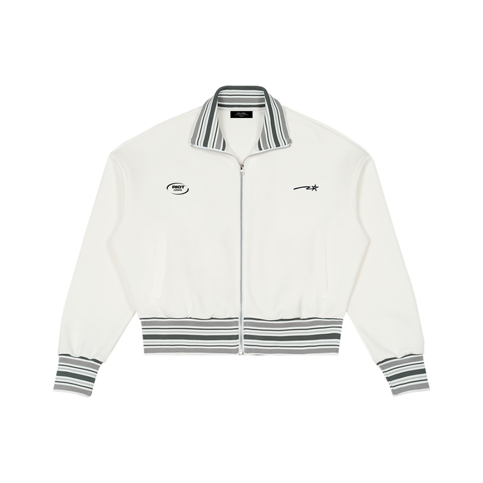 Striped Rib Collar Zip Jacket