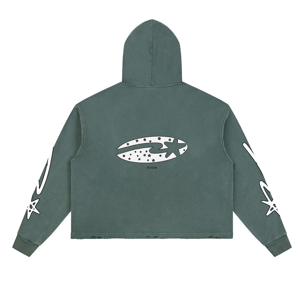 Vintage Washed Frayed-Hem Hoodie