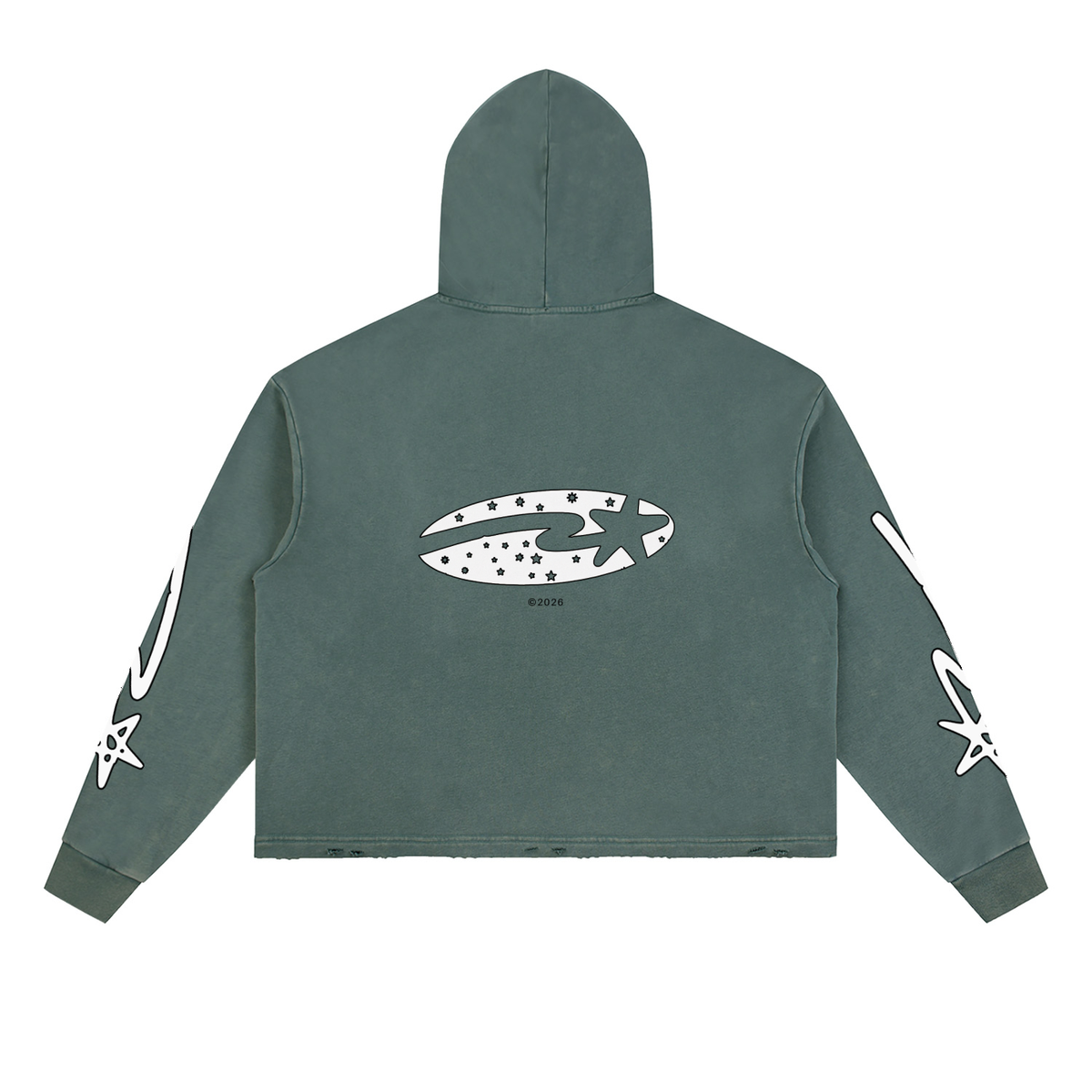 Vintage Washed Frayed-Hem Hoodie
