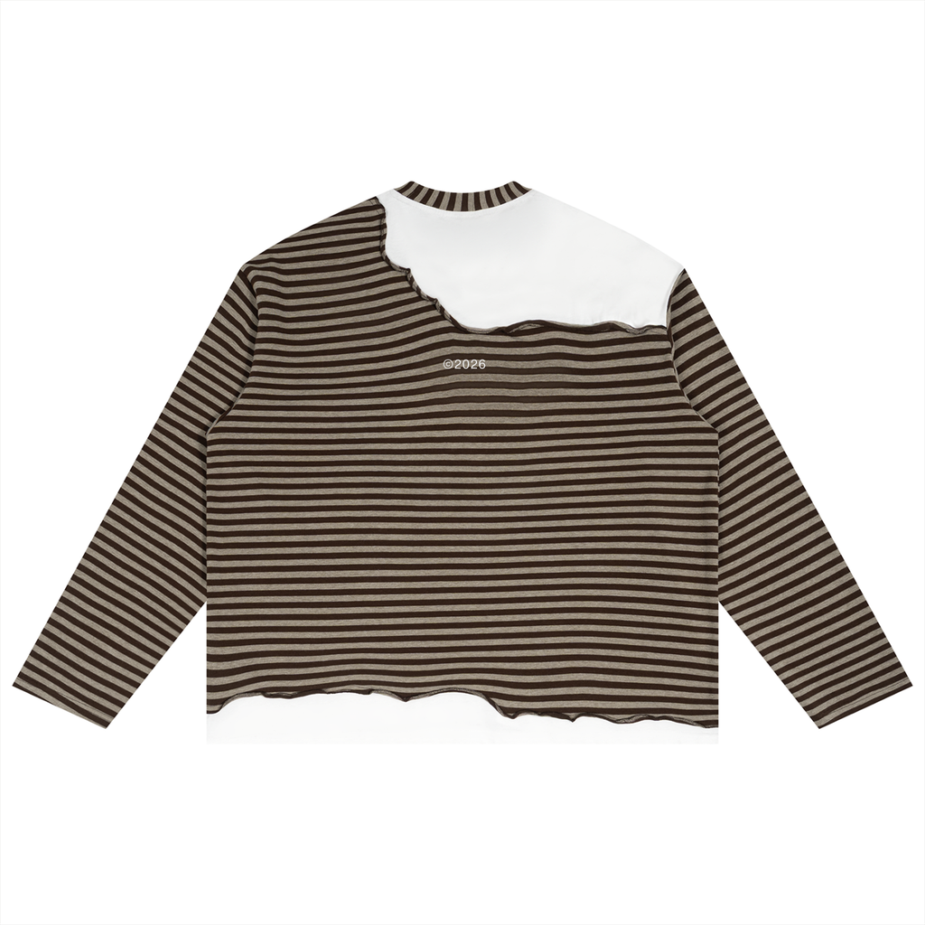 Unisex Striped Panel Boxy Long Sleeve T-Shirt